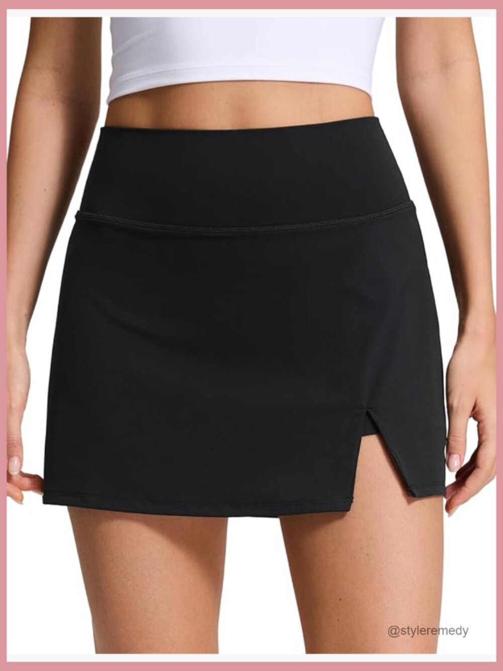 High Rise Front Slit Golf Skirt with Built-in Shorts Side Pockets Mini A-line